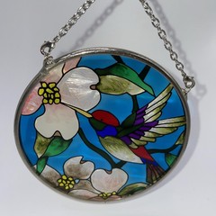 Vintage Amia Stained Glass Hummingbird 3.5” Window Sun Catcher Hanging Flowers