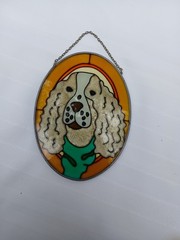 5 X 7 Vintage Decorative Sun catcher Stained Glass Window Art Dog