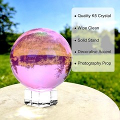 60mm/2.4 Inch K5 Crystal Glass Ball with Stand Solid Crystal Ball [Pink]