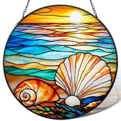 Stained Glass Window Hanging – Beach Shells Suncatchers(7.8-inch)
