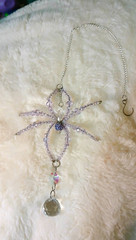 Hanging Silver Clear Purple Beaded Spider Crystal Drop Suncatcher with Hook