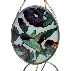 AMIA Sun Catcher 3″ x 4.5″ Glass Humming Bird and Flowers Oval