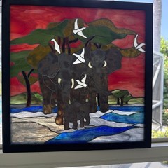 Stained Glass Elephant Family 15×15 Wooden Frame