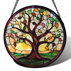Colorful Tree of Life Stained Glass Window Suncatcher 11.8″ Home Decor