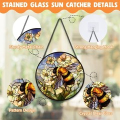 Stained Glass Window Hanging Bee Wildflowers, Sun Catcher Bumble Bee, Stained…
