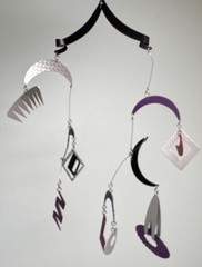 Abstract Geometric Metal Hanging Mobile Purple Silver Black Art Decor