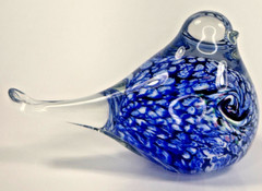 Glass Bird Blue Black White Paperweight Murano Millefiori Hand Made Style Signed