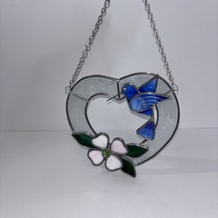 Stained Glass Hummingbird And Flower Window Decor Blue/pink/green