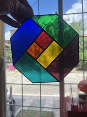 Handmade Modern Multicolor Stained Glass Suncatcher with Metal