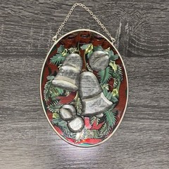 Amia Denver Stained Glass Christmas Silver Bells Handpainted Sun Catcher 7” x 5”