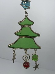 Stained Glass Christmas Tree Suncatcher Window Hanging Decor 7” Ornament