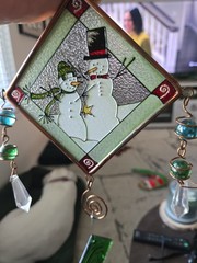 Christmas Snowmen Suncatcher W/ Crystal’s 17″ Long x 6″ W 90’S vintage Xmas Deco
