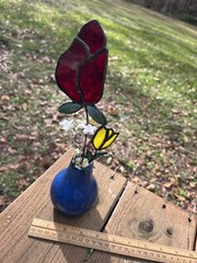 Stained Glass Valentine Rose Flower Bouquet Sun Catcher With Vase Handmade Tulip