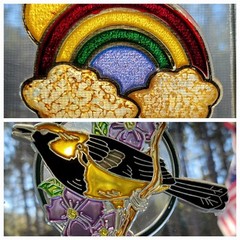VIntage Sun Catcher Rainbow & Oriole Stained Glass Look Retro 80s