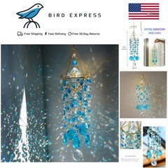 21.5 inch Crystal Suncatcher with Rainbows Handmade Blue Indoor Outdoor Windo…