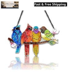 Stained Glass Window Hanging – Birds on A Branch Suncatcher for Window Doors …