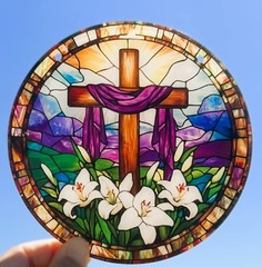 New Suncatcher Cross 6″ Round Christian Religious Easter Combined Shipping Gift