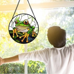 “Stained Glass Frog Sun Catcher – Colorful Window Decor for Home & Gifts”