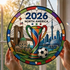 Soccer Trophy Stained Glass Suncatcher Football Sports Fan Decor
