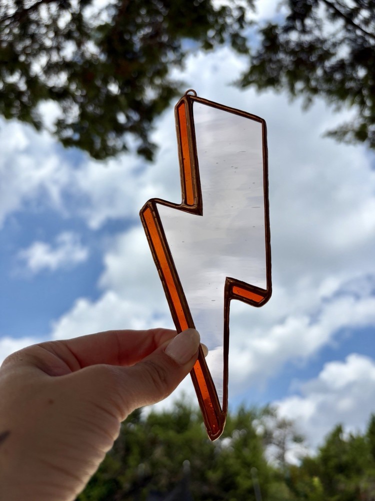 Lightning Bolt Stained Glass Sun Catcher – Light Pink, Orange