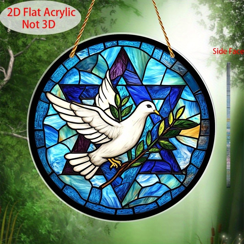 Artistic Peace Dove Star of David Print Style Acrylic Round Window Art Decor