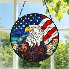 Bald Eagle Bird Patriotic Stained Glass Suncatcher