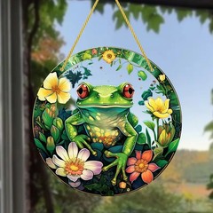 Vivid Vibrant Jungle Flower Green Frog Printed Acrylic Wall Hanging Accent