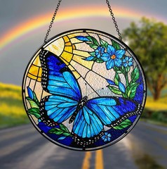 Blue Butterfly Insect Nature Stained Glass Suncatcher