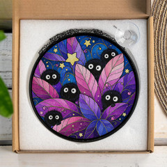 Soot Sprite Stained Glass Window Hanging, Cute Anime Decor, Kawaii Spirit Art