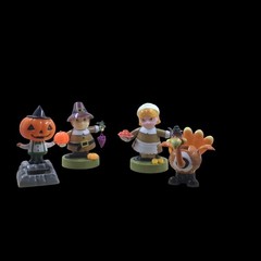Solar Powered Halloween Dancing Jack O Lantern & Thanksgiving Bobblehead Figures