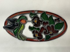Hummingbird Oval Sun Catcher Ornament Faux Stained Glass7 x 3.5”