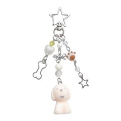 Soft Flocking Korean Couple Dog Pendant Keychain for Mobile Devices and Keys
