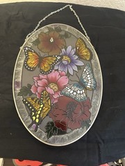 Large Glass And Brass Sunbather Flowers And Butterfly’s Hanging With Chain