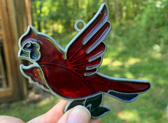 Stained Glass Red Bird Cardinal Hanging Sun Catcher