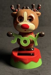Solar Powered Dancing Toy Bobble Head CHRISTMAS REINDEER With Joy Sign