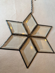 Handcrafted Beveled glass star suncatcher 6 pt star snowflake clear 10.5″