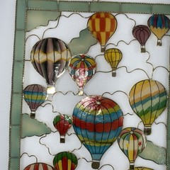 Painted Capiz Shell Hot Air Balloon Suncatcher Wall Hanging Vintage 19” X 10”