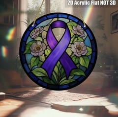 Purple Ribbon Awareness Sun Catcher, Stained Glass Look Acrylic 8 x 8
