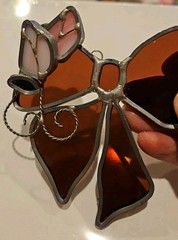 Vintage Stained Glass 3D Suncatcher Ribbon Rose Pink