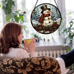 Stained Glass Snowman Suncatcher – Winter Decor for Home & Garden Gifts