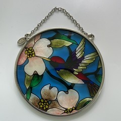 Vintage Amia Stained Glass Hummingbird 3.5” Window Sun Catcher Hanging Flowers