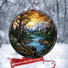 River Flowing Through The Mountains Suncatcher Double Sided Round Acrylic Decor
