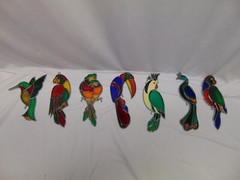 (7) Bird Sun Catchers plastic w/ metal Frame Very colorful Parrot hummingbird