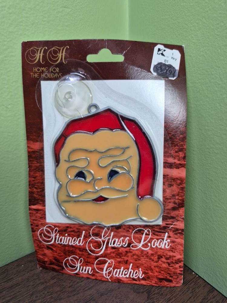 VTG Stained Glass Look Chistmas Suncather Santa Claus Window Decoration NEW Read