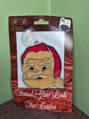 VTG Stained Glass Look Chistmas Suncather Santa Claus Window Decoration NEW Read
