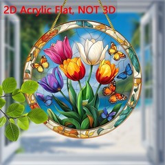 Colorful Tulip Butterfly Acrylic Suncatcher Spring Window Hanging Decor Gift