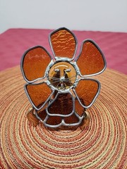Vintage Leo The Lion Stained Glass Suncatcher W Brass Displat Easel 1960’s MCM