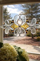 Arts & Crafts Stained Glass Suncatcher Amber Slag Glass 19”