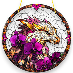Purple Orchid Phoenix Faux Stained Glass Suncatcher 8 Inch Bohemian Decor Gift