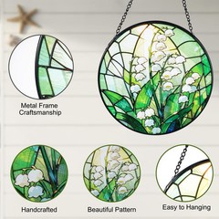 Lily of the Valley Stained Glass Suncatcher – Boho Wall Art Decor 7.8″
